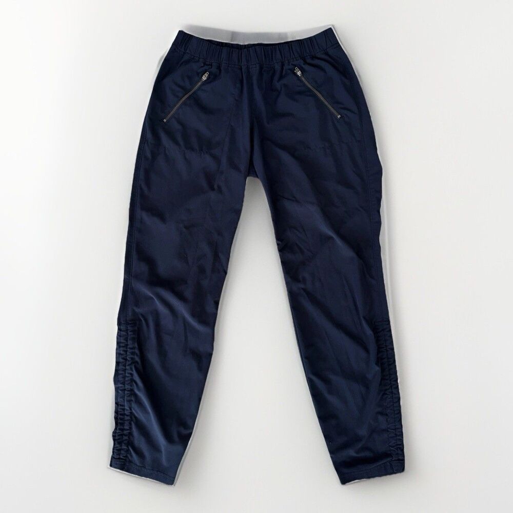 Athleta Navy Blue Jogger Pants Size 4 Stretch Zip Pocket Ruched Drawstring